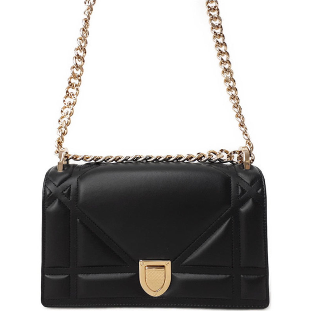 Christian Dior Diorama Chain Shoulder Bag Leather Black